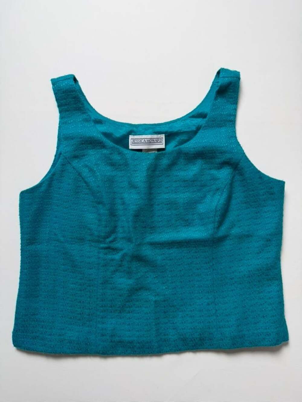 Vintage Jessica Howard Teal Turquoise Tweed Textured Tank Top Size 16